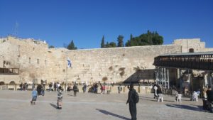 The Western Wall straight ahead with the 'temporary' bridge to the Temple Mount on the right.