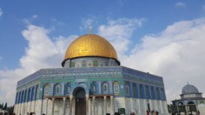 The Dome of the Rock (Qubbat As-Sakhrah) is the spot from which the Islamic prophet Muhammad ascended to Heaven accompanied by the angel Gabriel. For Jews and Christians this stone is the site where Abraham prepared to sacrifice his son Isaac (Genesis 22:1-19).